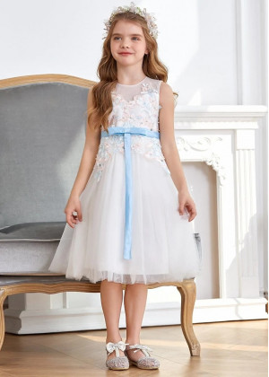 Beaded Multicolor Lace Tulle Stunning Flower Girl Dress